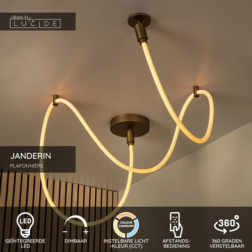 Lucide JANDERIN - Plafonnière - LED Dimb. - CCT - 1x36W 2200K/3300K - Champagne kleur | Vibes - USP